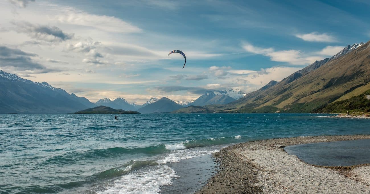 Kitesurfing on a New Zealand lake