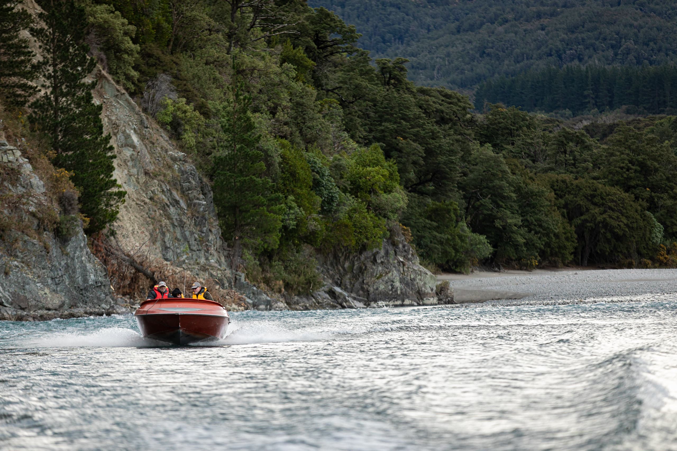 Jet boat on the Hawea River, Aotearoa New Zealand