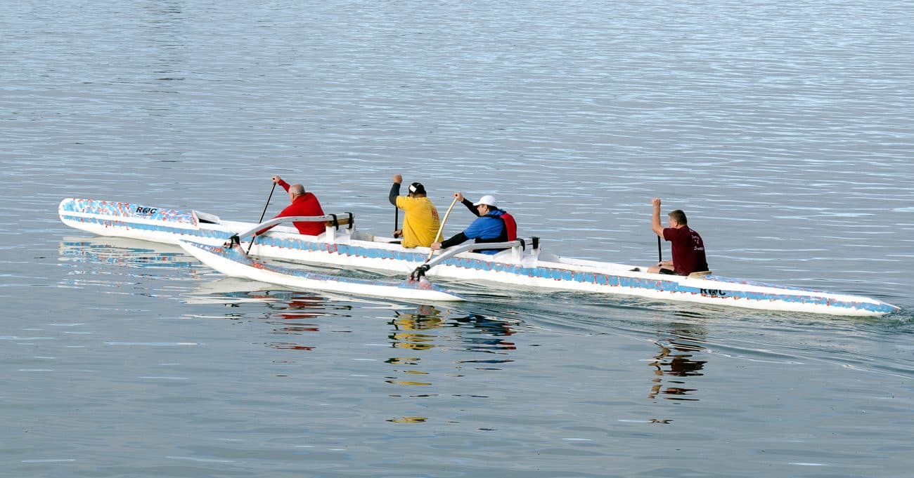 Waka ama on calm waters